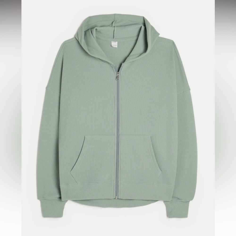 NWT Hollister Gilly Hicks Oversized Waffle Zip-Up Hoodie, XXS in Glacier Green